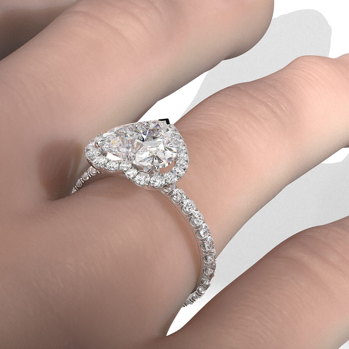 French Pave Set Halo Lab Grown Diamond Engagement Ring 2.59 Ctw.